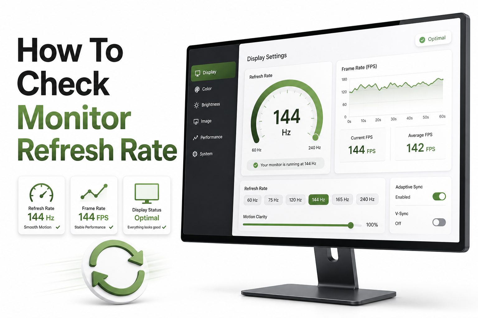 Monitor settings screen showing refresh rate options